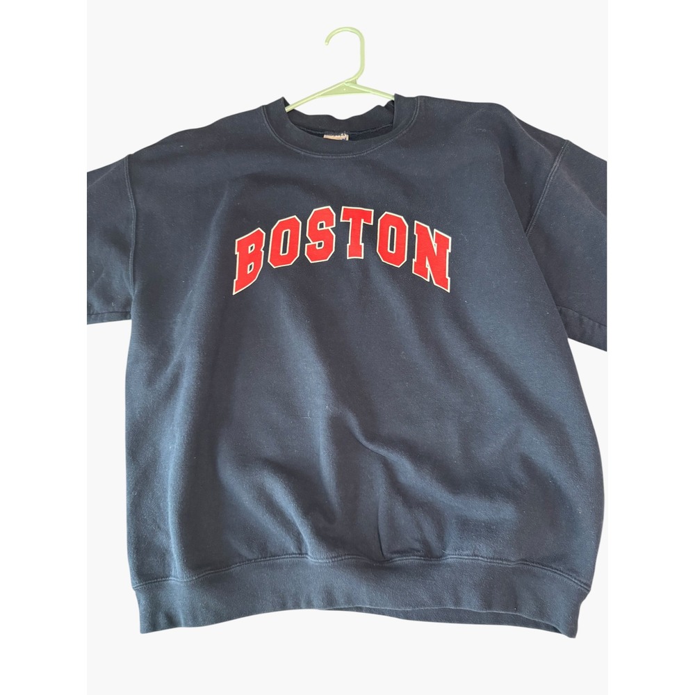 Gildan Heavy Blend Boston Sweatshirt Mens Large Navy Blue Crewneck Pullover